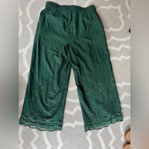 Deep green lace cropped pants